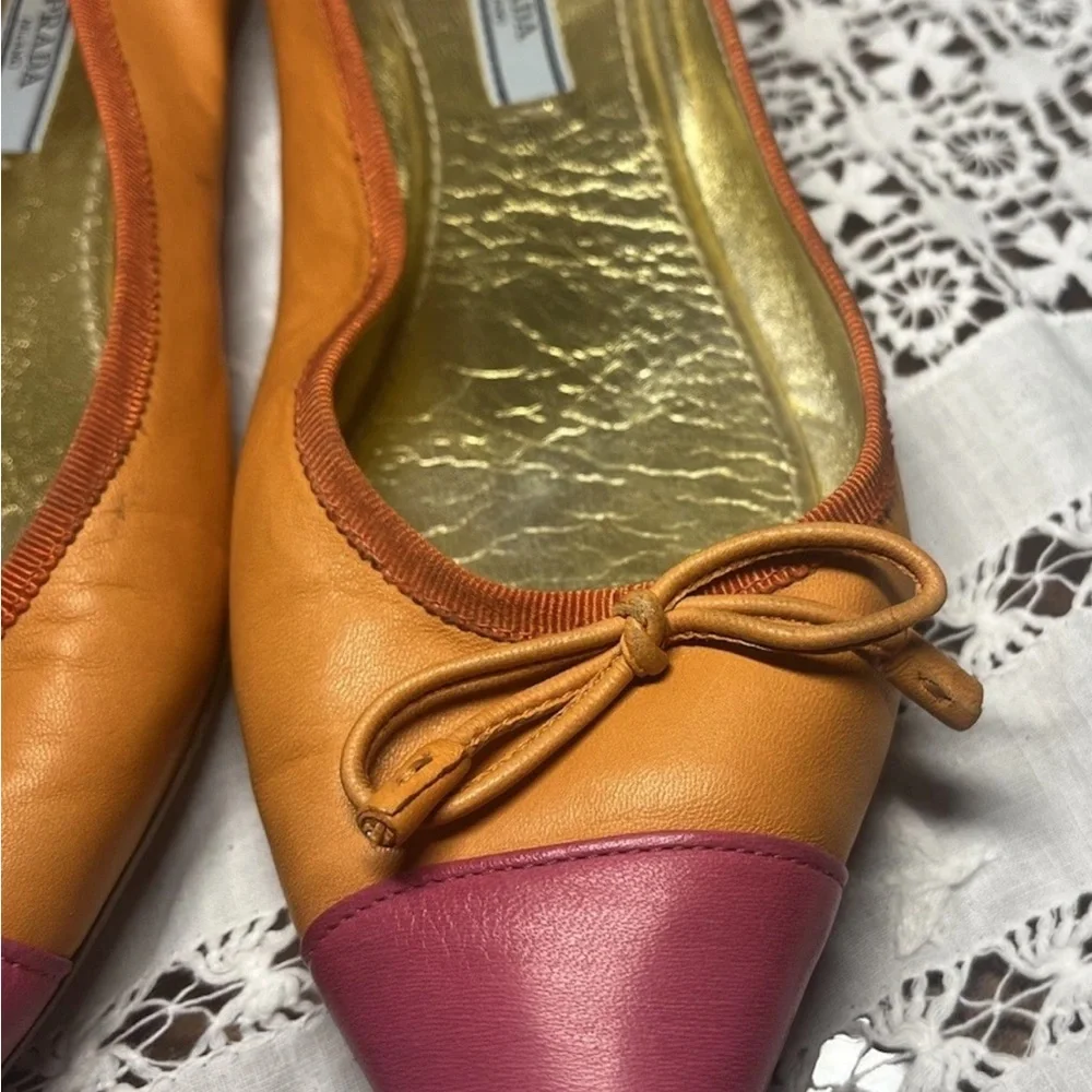 Prada Women's Vibrant Orange and Pink Flats - Picture 2 of 7
